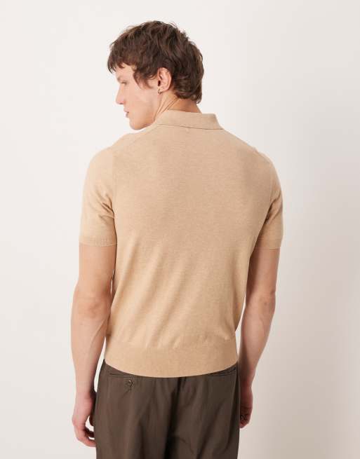 Polo Ralph Lauren – Gestricktes Polohemd in Hellbraun mit Markenlogo, 3 von 5