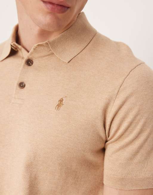Polo Ralph Lauren – Gestricktes Polohemd in Hellbraun mit Markenlogo, 5 von 5