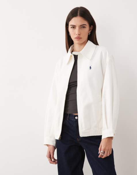 Polo Ralph Lauren - Giacca bomber harrington oversize in twill di cotone color crema con logo - view 1
