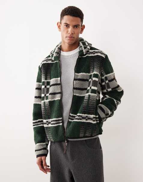 Polo Ralph Lauren - Giacca in pile borg verde scuro con stampa stile coperta e zip - view 1
