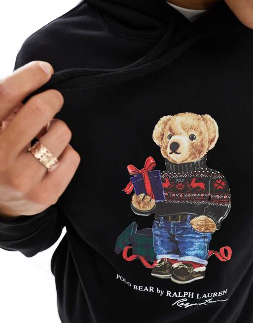 Polo Ralph Lauren gift bear print fleece hoodie in black