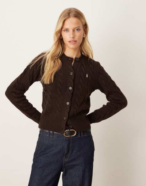 Polo Ralph Lauren - Gilet en maille torsadée de laine avec logo emblématique - Marron - view 1