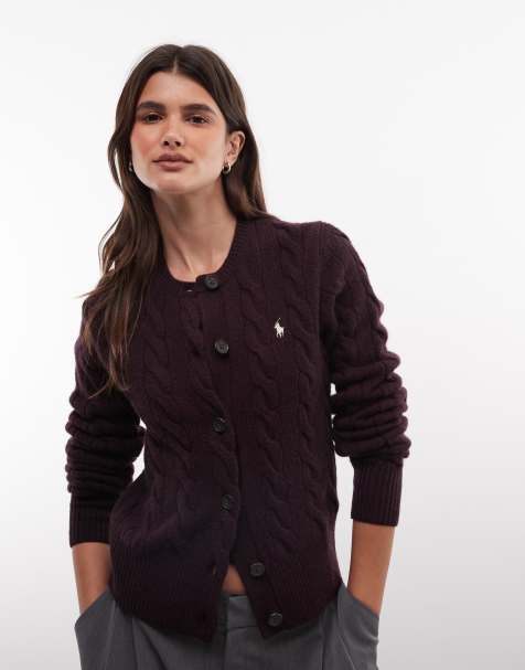 Polo Ralph Lauren gilet en maille torsadée en laine à logo iconique marron - view 1