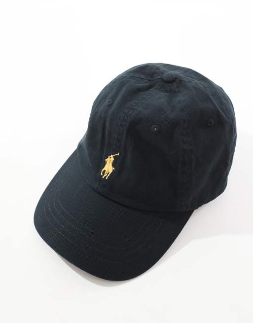 Polo Ralph Lauren gold icon logo twill baseball cap in black, 2 of 3