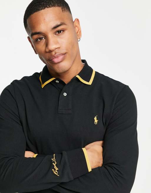 Polo Ralph Lauren gold icon tipped long sleeve pique polo custom