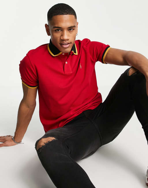 Polo Ralph Lauren gold icon tipped pique polo custom fit in red ASOS