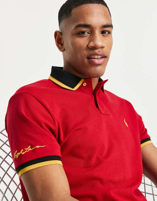 Red and gold ralph lauren cheap polo shirt