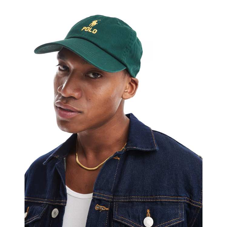 Polo Ralph Lauren gold logo twill baseball cap in dark green ASOS