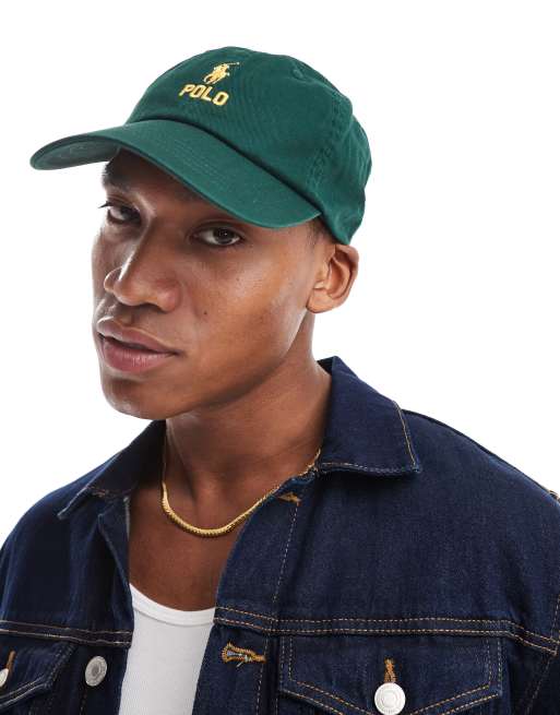 Polo Ralph Lauren gold logo twill baseball cap in dark green ASOS