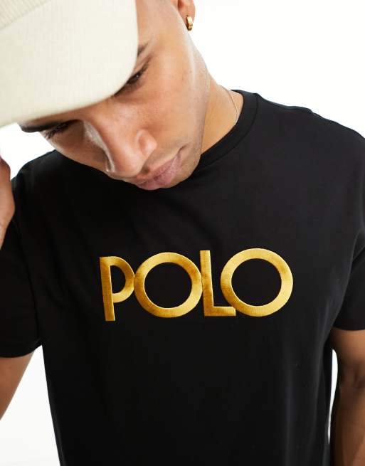 Black and gold polo t shirt sale