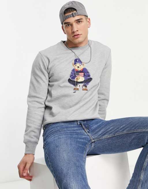 Polo Ralph Lauren Golf bear print sweatshirt in grey marl