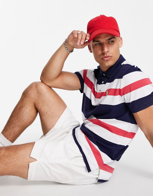 Polo Ralph Lauren Golf icon logo yarn dyed stripe performance pique polo in  french navy multi | ASOS