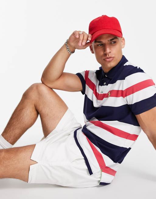 Polo Ralph Lauren Golf icon logo yarn dyed stripe performance pique polo in  french navy multi | ASOS