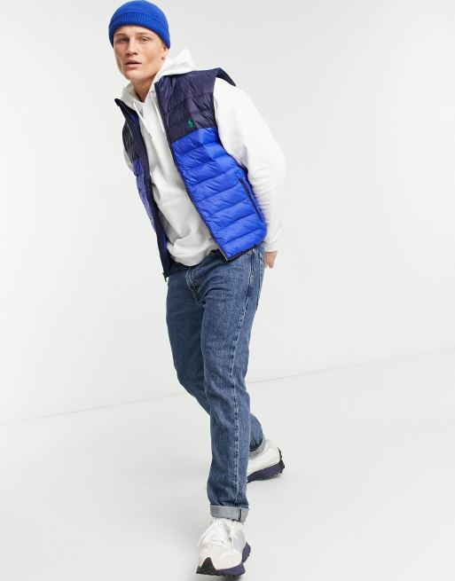 Polo Ralph Lauren Golf lightweight nylon colour-block puffer vest in blue/navy  | ASOS