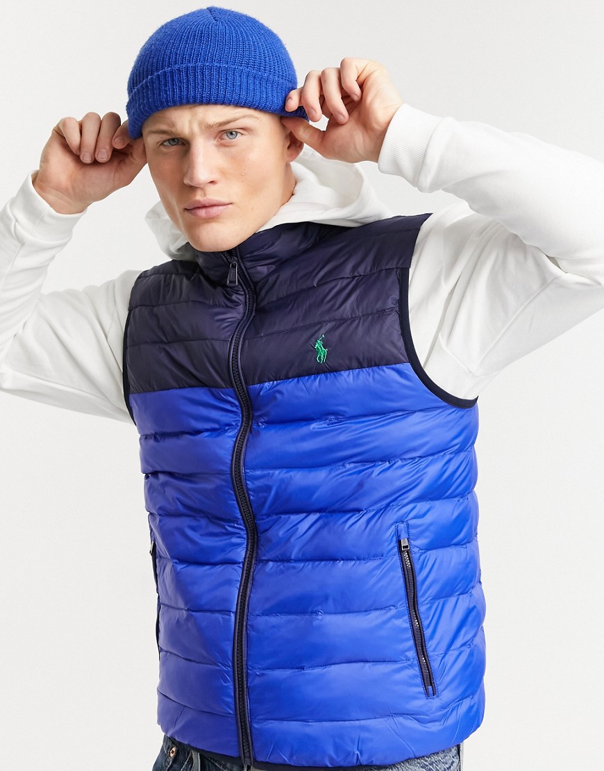 Polo Ralph Lauren Golf lightweight nylon colourblock puffer vest in blue/navy