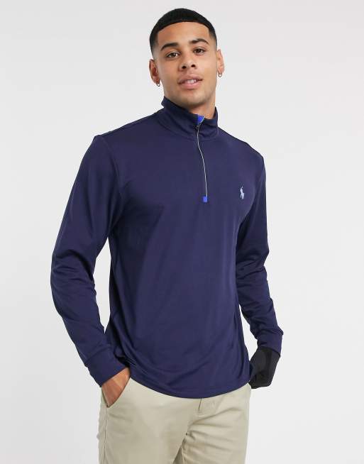 Polo Ralph Lauren Golf player logo stretched peached lightweight jersey  half zip sweatshirt in navy | ASOS