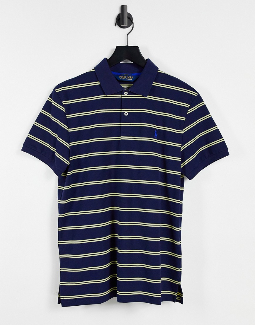 Polo Ralph Lauren Golf yarn dyed stripe lightweight performance pique polo in navy/yellow