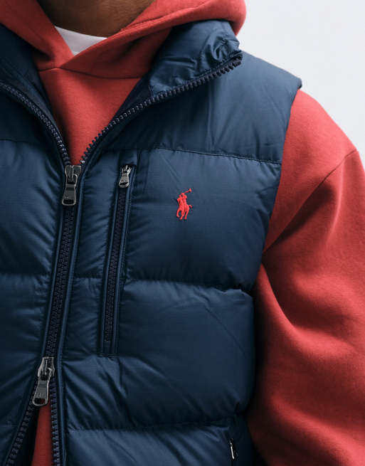 Polo Ralph Lauren Gorham gilet imbottito in piuma con logo icon in navy, 5 di 5