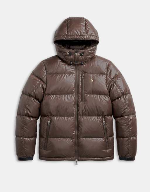 Polo Ralph Lauren Gorham icon logga vadderad dunjacka med glansig yta i brun, 6 av 9