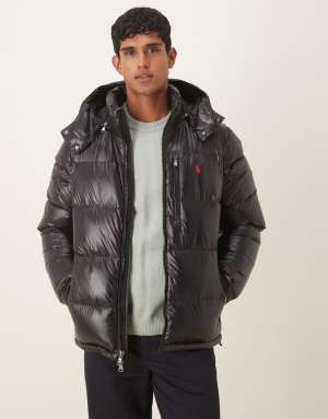 Polo Ralph Lauren Gorham icon logo high shine insulated down puffer jacket in black