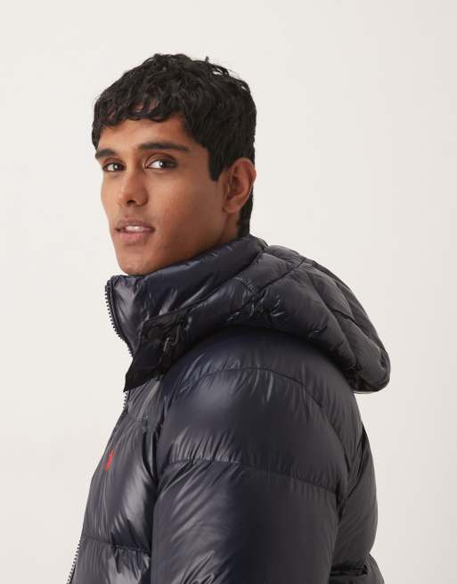 Polo Ralph Lauren Gorham icon logo high shine insulated down puffer jacket in navy, 2 of 5