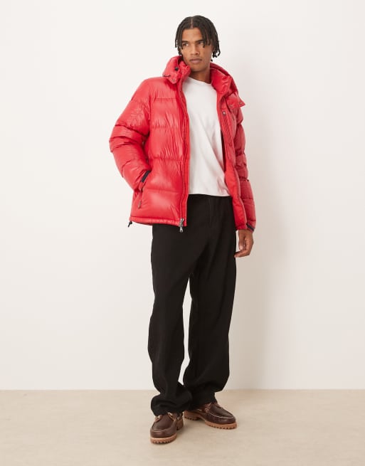 Polo Ralph Lauren Gorham icon logo high shine insulated down puffer jacket in red, 2 of 5
