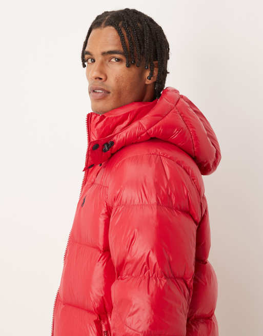 Polo Ralph Lauren Gorham icon logo high shine insulated down puffer jacket in red, 4 of 5