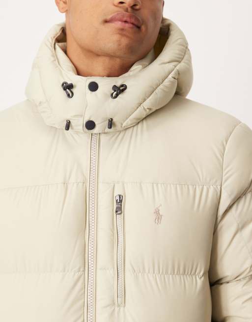 Polo Ralph Lauren Gorham icon logo insulated down puffer jacket in sand, 5 of 5