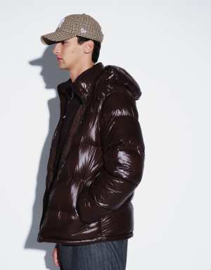 Polo Ralph Lauren Gorham icon logo insulated down puffer jacket in shiny brown