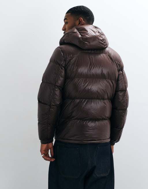 Polo Ralph Lauren Gorham icon logo insulated down puffer jacket in shiny brown, 3 of 5