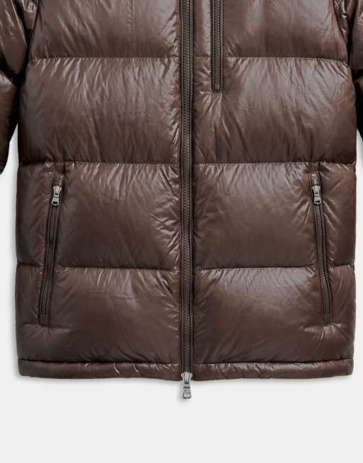 Polo Ralph Lauren Gorham icon logo insulated glossed down puffer jacket in brown, 9 of 9