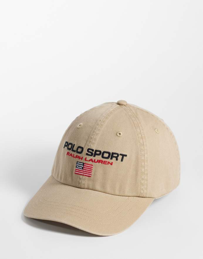 Polo Ralph Lauren gorra de béisbol con logo de bandera deportiva en caqui