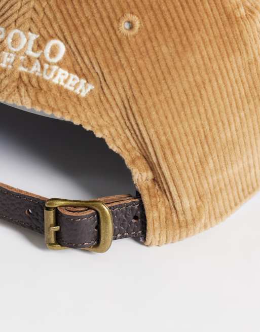 Polo Ralph Lauren - gorra de béisbol elástica de pana marrón con logo icon, 3 de 3