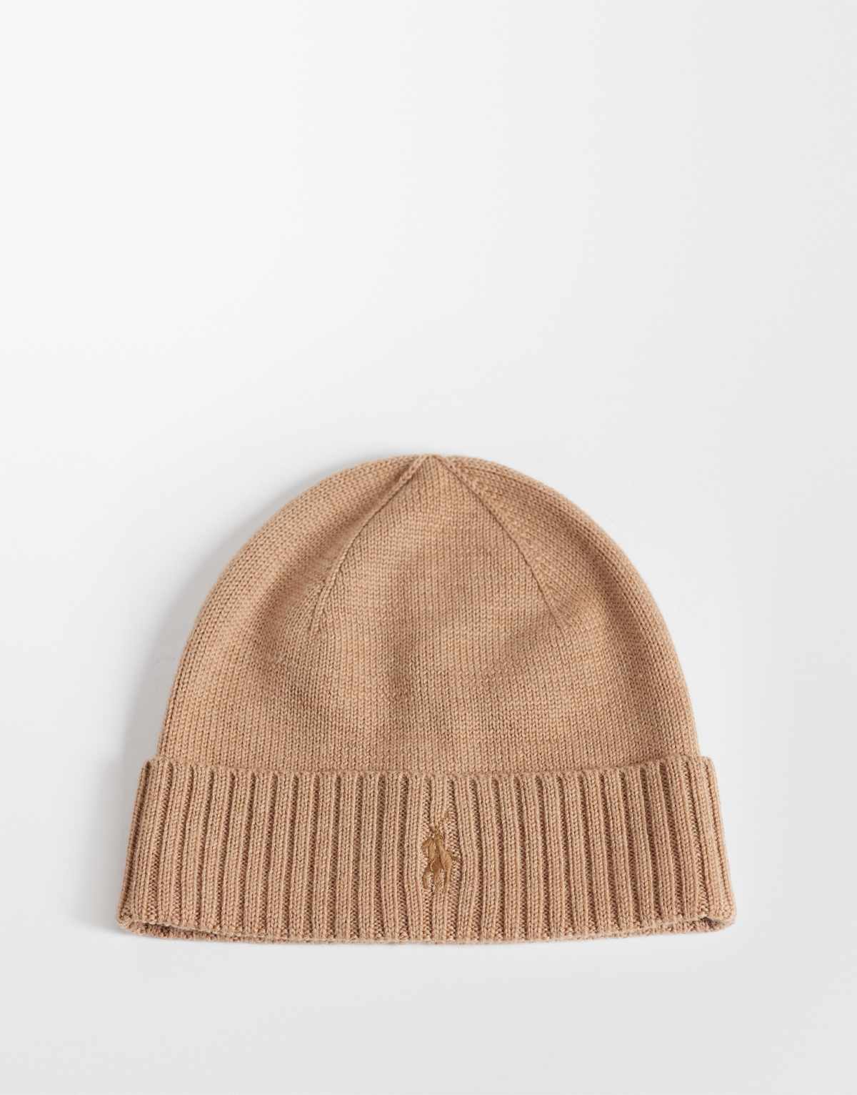 Polo Ralph Lauren gorro de punto de lana merina con logotipo Icon en camel tostado