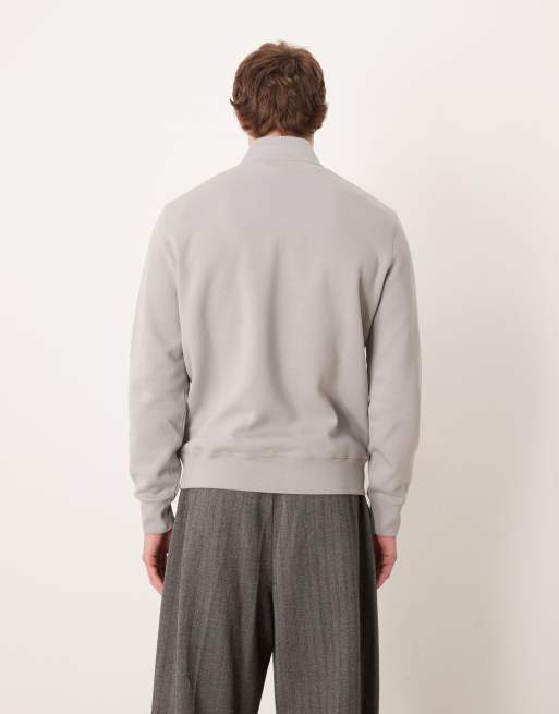 Polo Ralph Lauren – Grå, dubbelstickad pullover med ikonlogga och kvartslång dragkedja, 3 av 5