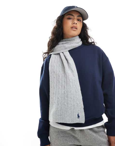 Polo Ralph Lauren – Grå, flätstickad halsduk med ikonlogga - view 1