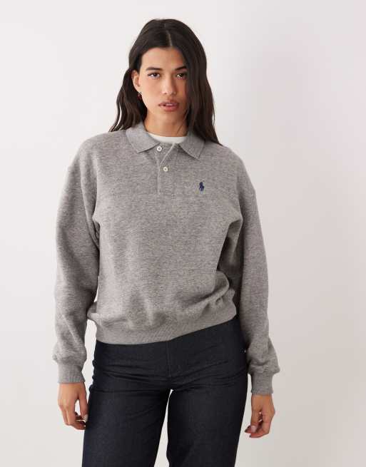 Polo Ralph Lauren - Grå rugby-sweatshirt med krave og logoikon