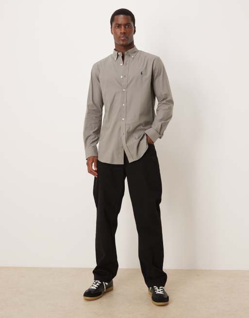 Polo Ralph Lauren - Grå skjorte med stretch og ikonlogo i poplin i custom fit, 2 af 5