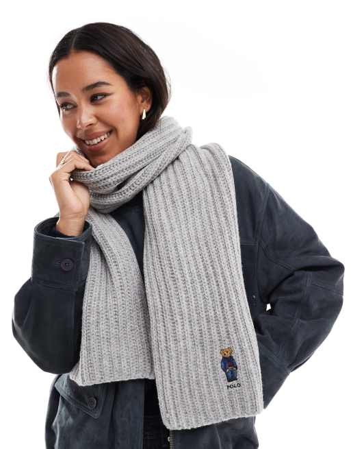 Polo Ralph Lauren – Grå, stickad halsduk med björnlogga, 3 av 4