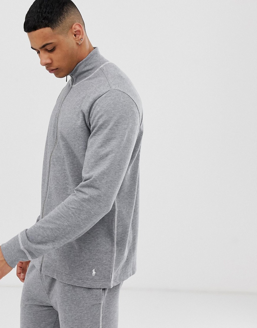Polo Ralph Lauren grå sweatshirt med ståkrave, lynlås, kontrast syninger og polo spiller-Sort