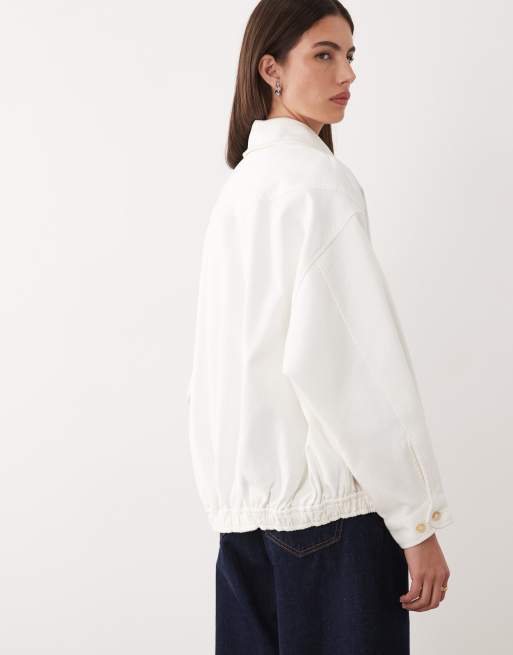 Polo Ralph Lauren – Gräddvit bomberjacka av bomullstwill i Harrington-stil och oversize med ikonlogga, 4 av 4
