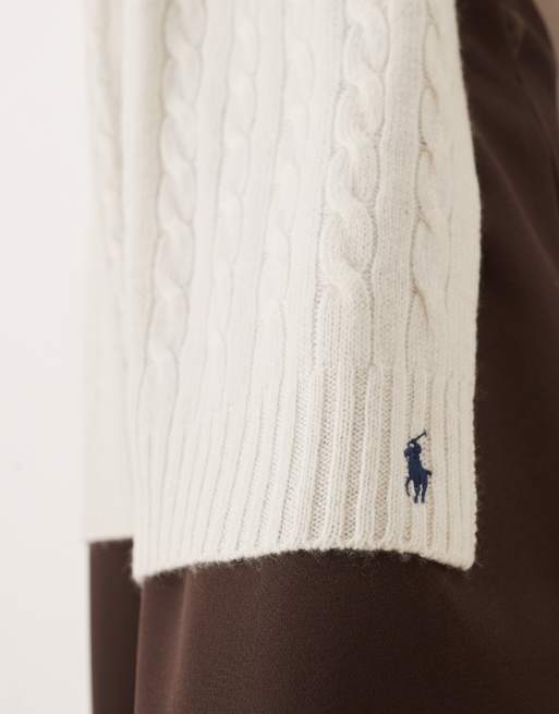 Polo Ralph Lauren – Gräddvit, flätstickad halsduk med ikonlogga, 2 av 3