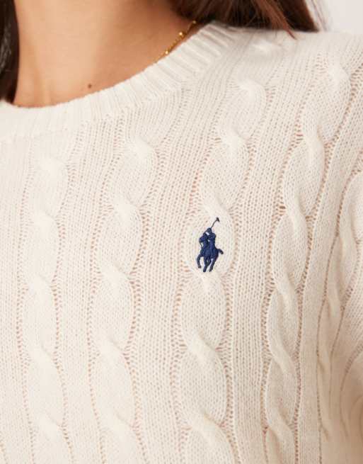 Polo Ralph Lauren – Gräddvit, flätstickad tröja i ull med rund halsringning, 2 av 4
