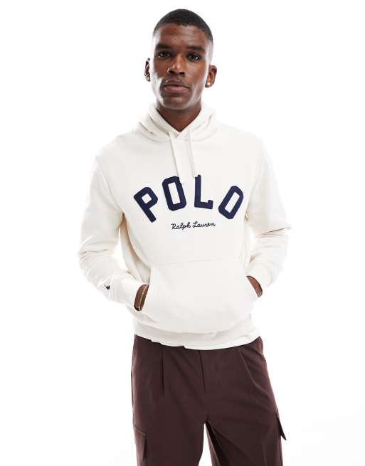 Polo Ralph Lauren – Gräddvit huvtröja i fleece med logga i collegestil