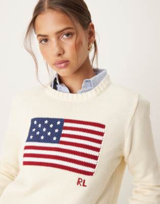 Polo Ralph Lauren – Gräddvit, stickad tröja med flagga - view 1