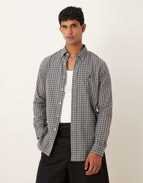 Polo Ralph Lauren icon logo custom fit check sanded twill shirt in charcoal marl