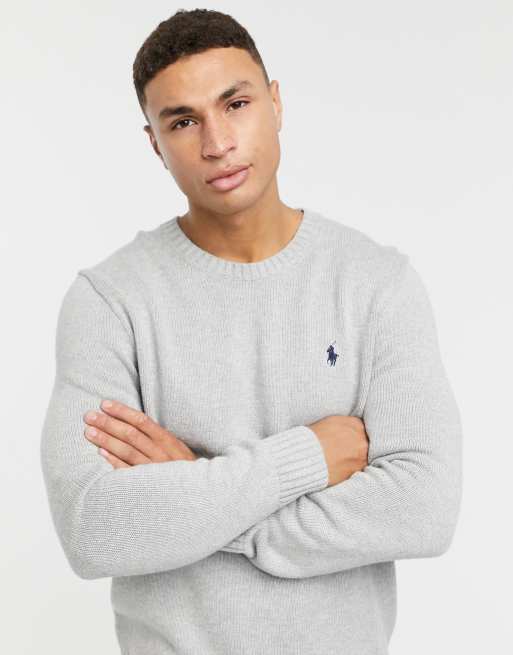 Polo Ralph Lauren – Gråmelerad stickad tröja i bomull med spelarlogga, 3 av 4