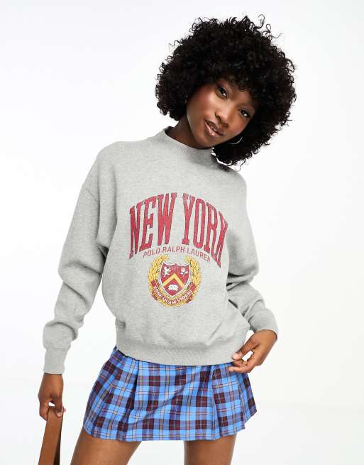 Polo Ralph Lauren – Gråmelerad sweatshirt i oversize med New York-logga