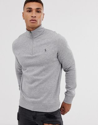 Polo Ralph Lauren – Gråmelerad sweatshirt med halv dragkedja