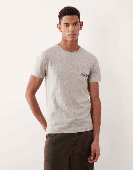 Polo Ralph Lauren – Gråmelerad t-shirt med custom fit och björntryck i heritagestil baktill